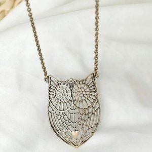 Owl Hollow Out Charm Necklace Bronze Chain